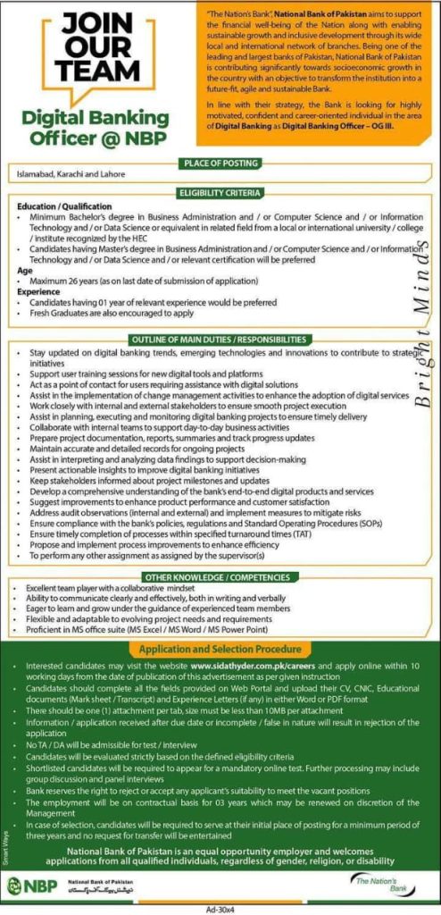 National Bank of Pakistan NBP Jobs 2025 for Digital Banking Officers