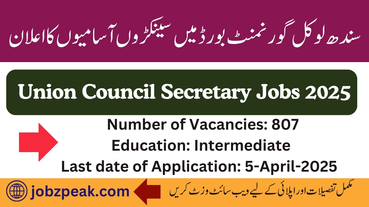 Union Council Secretary Jobs 2025 By local Govt of Sindh